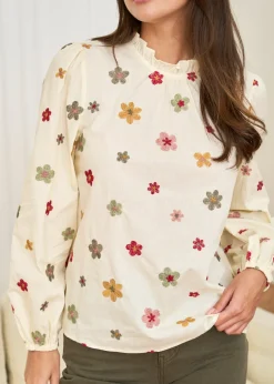 New Motus Boutique Blouse Iris FleuriFondbeige-BlouseIris