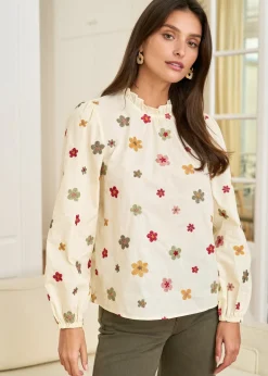 New Motus Boutique Blouse Iris FleuriFondbeige-BlouseIris
