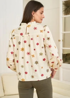 New Motus Boutique Blouse Iris FleuriFondbeige-BlouseIris