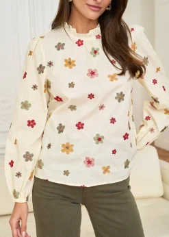 New Motus Boutique Blouse Iris FleuriFondbeige-BlouseIris