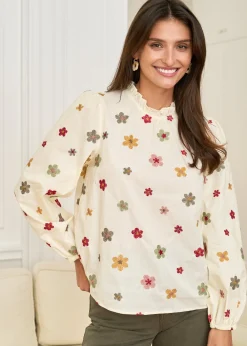 New Motus Boutique Blouse Iris FleuriFondbeige-BlouseIris