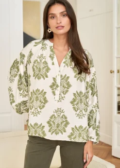 Outlet Motus Boutique Blouse Manel ImpriméKakiEcru-BlouseManel