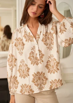 New Motus Boutique Blouse Manel ImpriméFondBeige-BlouseManel