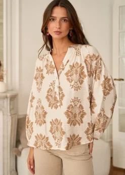 New Motus Boutique Blouse Manel ImpriméFondBeige-BlouseManel