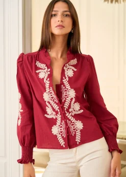Online Motus Boutique Blouse Roma BordeauxEcru-BlouseRoma