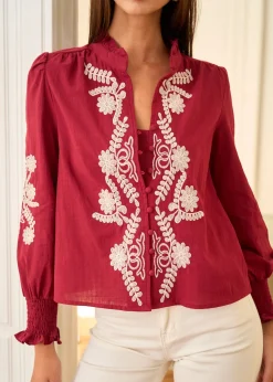 Online Motus Boutique Blouse Roma BordeauxEcru-BlouseRoma