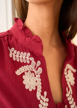 Online Motus Boutique Blouse Roma BordeauxEcru-BlouseRoma