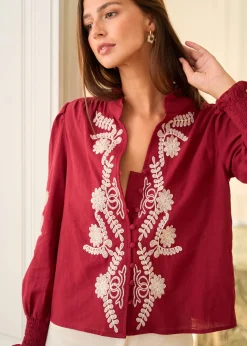 Online Motus Boutique Blouse Roma BordeauxEcru-BlouseRoma
