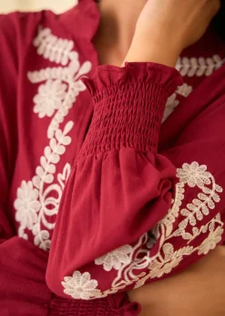 Online Motus Boutique Blouse Roma BordeauxEcru-BlouseRoma