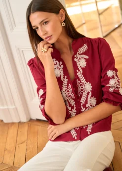 Online Motus Boutique Blouse Roma BordeauxEcru-BlouseRoma
