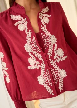 Online Motus Boutique Blouse Roma BordeauxEcru-BlouseRoma