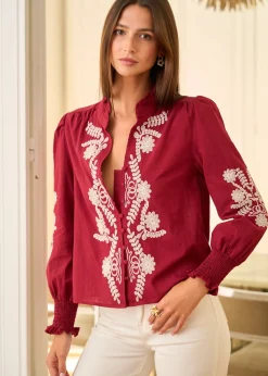Online Motus Boutique Blouse Roma BordeauxEcru-BlouseRoma
