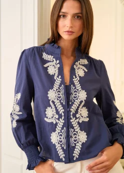 Shop Motus Boutique Blouse Roma MarineEcru-BlouseRoma