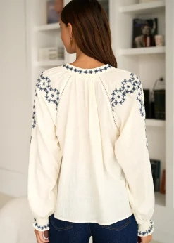 Online Motus Boutique Blouse Romane EcruMarine-BlouseRomane