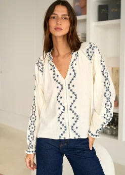Online Motus Boutique Blouse Romane EcruMarine-BlouseRomane