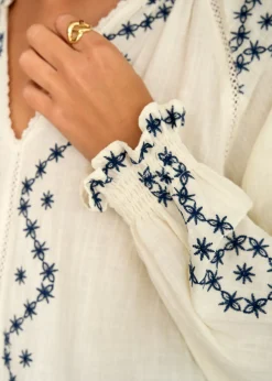 Online Motus Boutique Blouse Romane EcruMarine-BlouseRomane