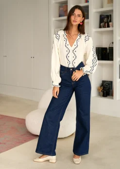 Online Motus Boutique Blouse Romane EcruMarine-BlouseRomane