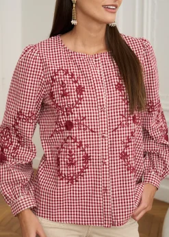 Discount Motus Boutique Blouse Ysaline VichyBordeaux-BlouseYsaline