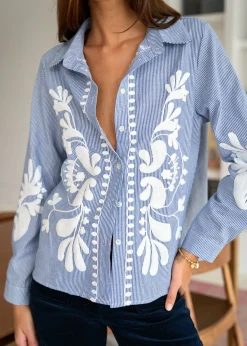 Best Sale Motus Boutique Chemise June BleuRayéBlanc-ChemiseJune