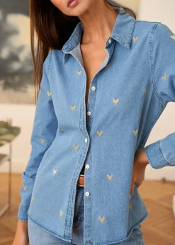 Discount Motus Boutique Chemise Léonie DenimDoré-ChemiseLéonie