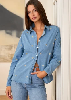Discount Motus Boutique Chemise Léonie DenimDoré-ChemiseLéonie