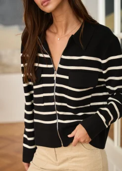 Best Sale Motus Boutique Gilet Gaetane RayéNoirEcru-GiletGaetane