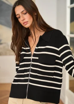 Best Sale Motus Boutique Gilet Gaetane RayéNoirEcru-GiletGaetane
