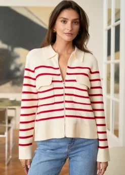 Cheap Motus Boutique Gilet Gaetane RayéEcruRouge-GiletGaetane
