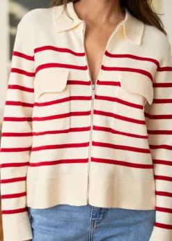 Cheap Motus Boutique Gilet Gaetane RayéEcruRouge-GiletGaetane