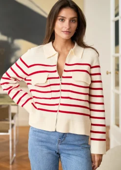Cheap Motus Boutique Gilet Gaetane RayéEcruRouge-GiletGaetane
