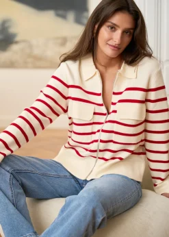 Cheap Motus Boutique Gilet Gaetane RayéEcruRouge-GiletGaetane