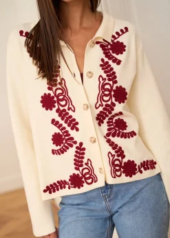 Discount Motus Boutique Gilet Livia EcruBordeaux-GilietLivia
