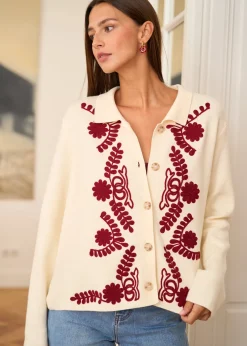 Discount Motus Boutique Gilet Livia EcruBordeaux-GilietLivia