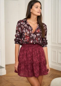 New Motus Boutique Jupe Lou FleuriFondBordeaux-JupeLou