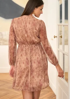 Cheap Motus Boutique Robe Marjolaine MotifBeigeRose-RobeMarjolaine