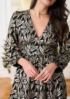 New Motus Boutique Robe Ophélie ImpriméDoréFondNoir-RobeOphélie