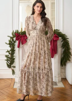 New Motus Boutique Robe Perrine ImpriméBeigeDoré-RobePerrine