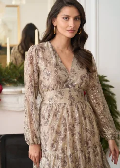 New Motus Boutique Robe Perrine ImpriméBeigeDoré-RobePerrine