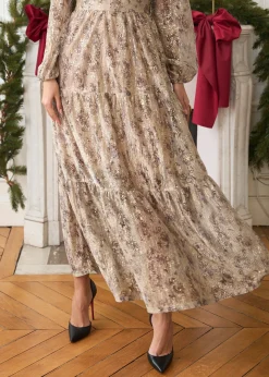 New Motus Boutique Robe Perrine ImpriméBeigeDoré-RobePerrine