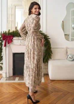 New Motus Boutique Robe Perrine ImpriméBeigeDoré-RobePerrine