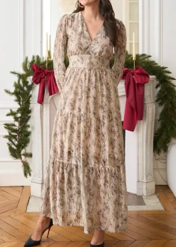 New Motus Boutique Robe Perrine ImpriméBeigeDoré-RobePerrine