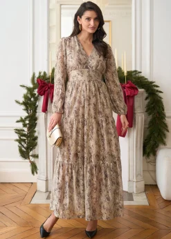 New Motus Boutique Robe Perrine ImpriméBeigeDoré-RobePerrine