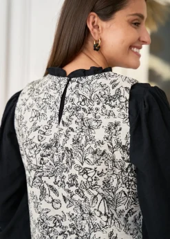Clearance Motus Boutique Robe Sylvie MotifsNoirEcru-RobeSylvie