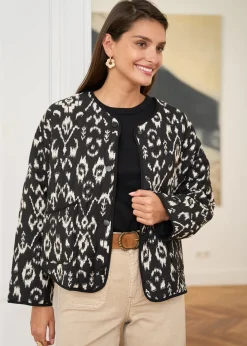 Shop Motus Boutique Veste Gaelle MotifsNoirsÉcru-VesteGaelle