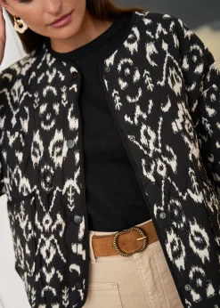 Shop Motus Boutique Veste Gaelle MotifsNoirsÉcru-VesteGaelle
