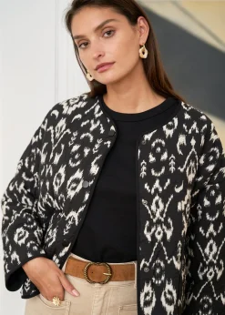 Shop Motus Boutique Veste Gaelle MotifsNoirsÉcru-VesteGaelle