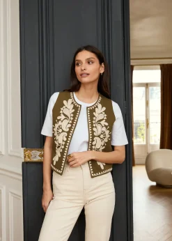Cheap Motus Boutique Veste Saphia KakiEcru-GiletSaphia