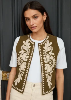 Cheap Motus Boutique Veste Saphia KakiEcru-GiletSaphia